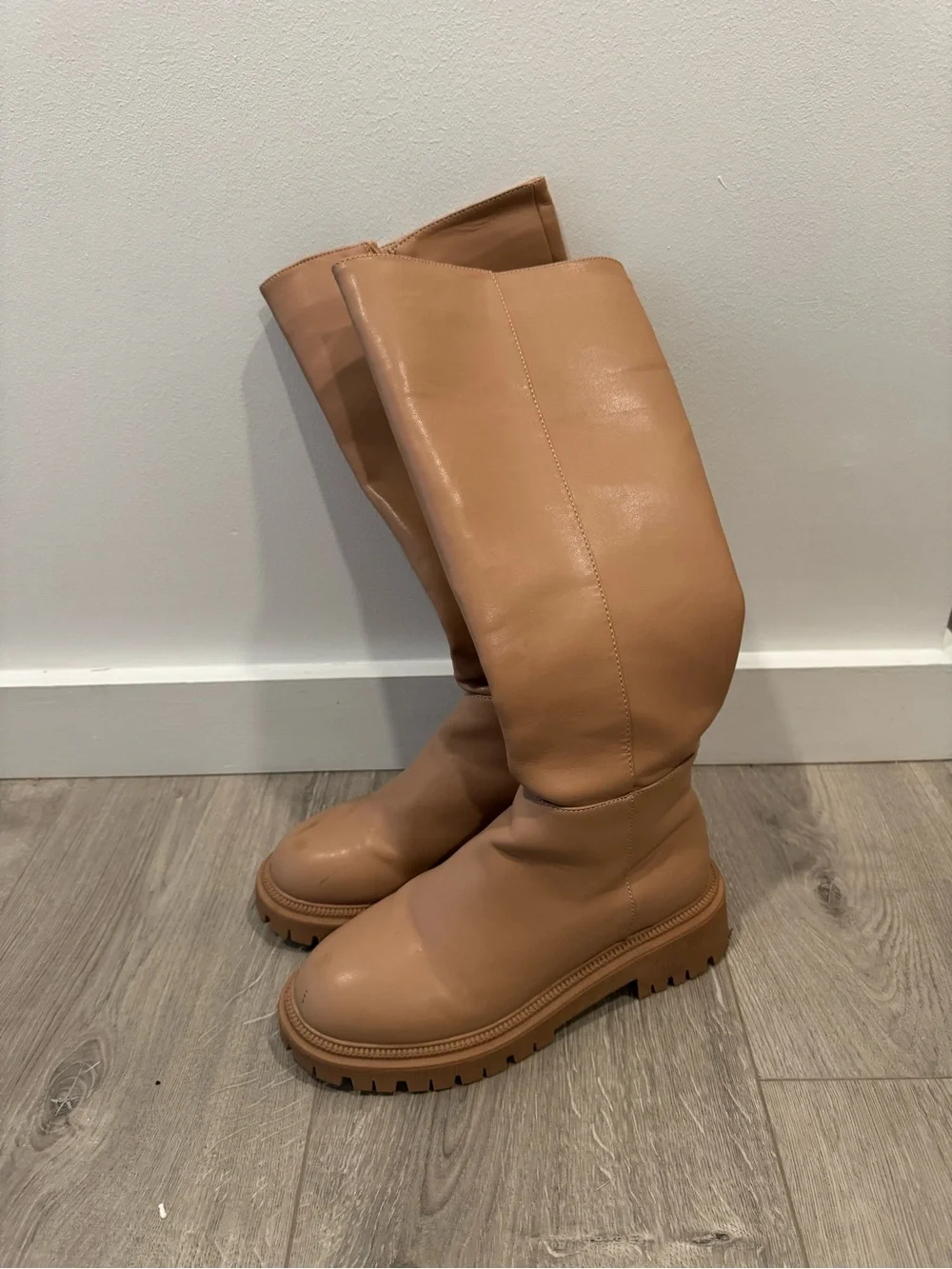 ASOS London Rebel Tan Chunky Lug Sole Knee High Boots Size 8
